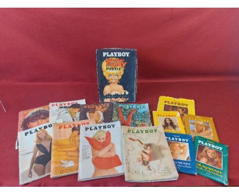 Collection vintage Playboy items including 8 1960/70's magazines 5 calendars and Little Annie Fanny jigsaw puzzle.