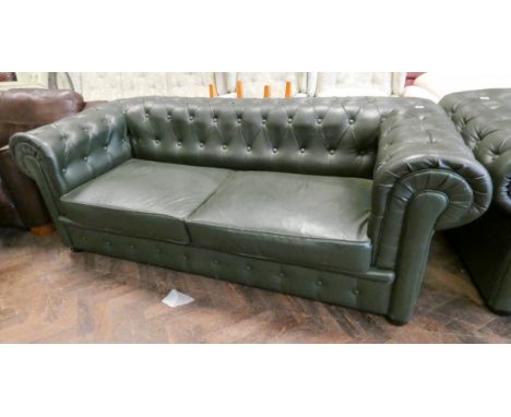 A three seater button back Chesterfield settee in green vinyl 