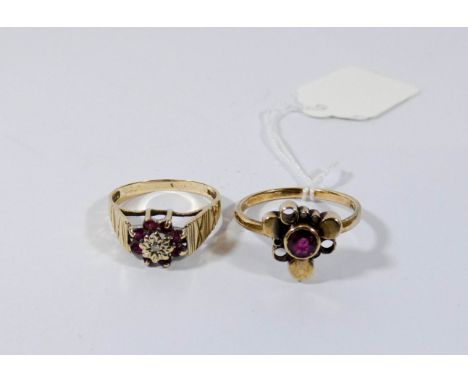 Two 9ct yellow gold ruby rings 