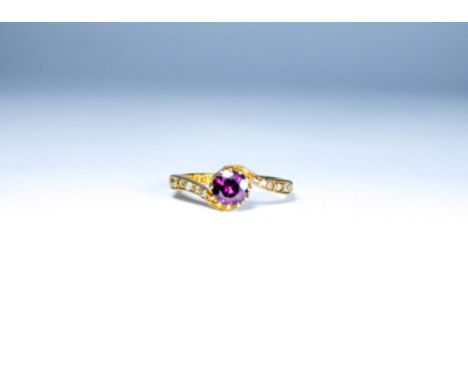 Edwardian red tourmaline and diamond cross over design ring, hallmarked 18ct rose gold, ring size O 