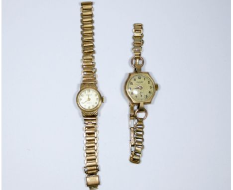 Ladies vintage 9ct gold Rotary wristwatch on gold bracelet strap, together with a 9ct gold ladies Majex wristwatch on a 9ct g