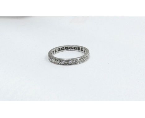 Vintage full diamond set eternity ring, ring size K, unmarked white metal setting.
