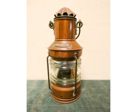 A small copper ships mast head light 11" tall