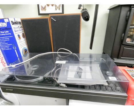 A Sharpe SG/400E Tuner amplifier with cassette tape, record deck etc and two speakers 