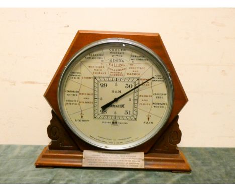A Storm guide large circular barometer and thermometer by Short &amp; Mason London in a freestanding mahogany case 