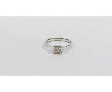 Solitaire diamond ring, set with a princess cut diamond weighing in excess of half a carat, hallmarked 18ct white gold, ring 