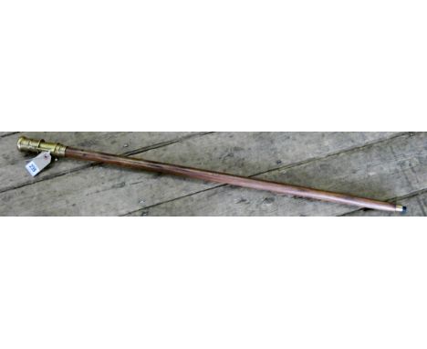A walking stick with brass telescope handle 