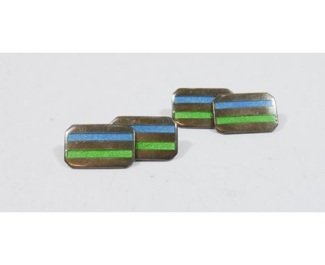 A pair of gents vintage silver and blue green enamel cuff links 