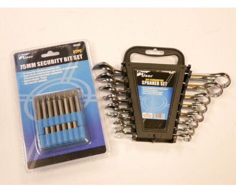 A new 8 piece combination spanner set and a new 32 piece 75mm security bit set 