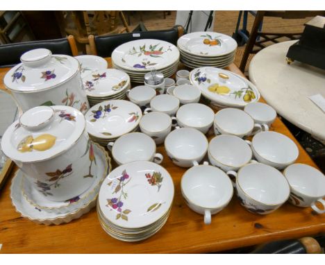 Royal Worcester Evesham patterned dinner, tea and breakfast ware together with two large store jars 