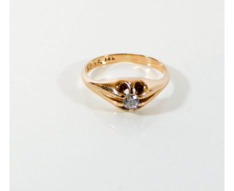 14 k rose gold single diamond set signet ring, ring size N