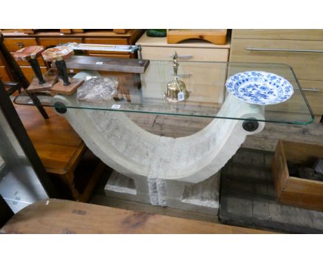 Glass topped modern stone look console hall table