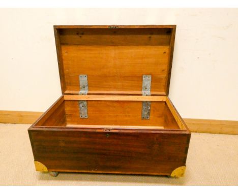 Late Victorian teak brass bound ships trunk 
