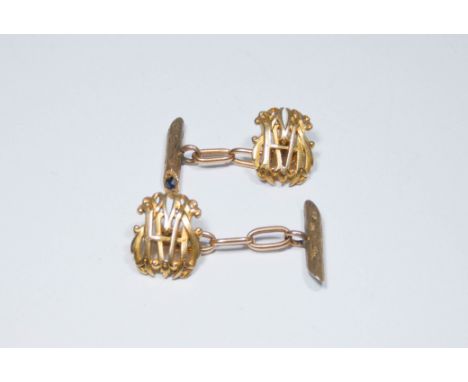 A pair of Victorian sapphire, diamond and yellow gold gentlemen's cufflinks, gross weight 10.8gms 