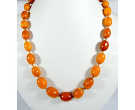 Vintage row of butterscotch amber beads weight 31 1/2 gms 