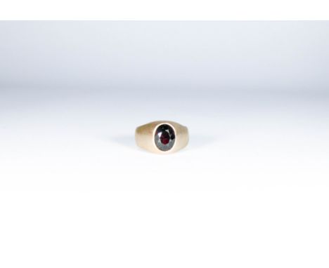 9ct gold garnet set signet ring, 6.6gms, ring size J/K