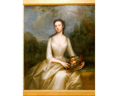 Charles Jervas circa 1675-1739 British oil on canvas 3/4 length seated portrait of Lucy Lady North in gilt frame, consigned b