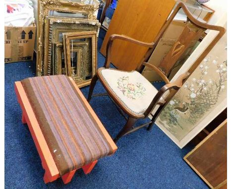 A Carole Vincent designed bench comprising painted wooden frame &amp; upholstered seat twinned with a Victorian chair a/f 