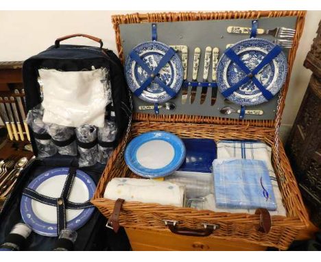 A vintage wicker picnic set, presents as unused, twinned with one other 