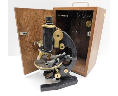 A cased E. Leitz Wetzlar Otto Selbart microscope 