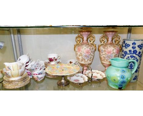 A pair of decorative gilded vases &amp; other ceramic items