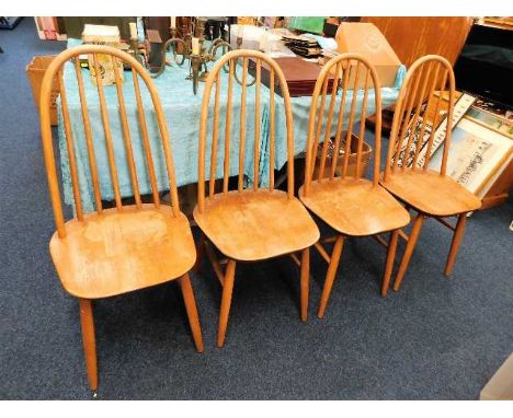 Four vintage beech &amp; elm Ercol style chairs a/f