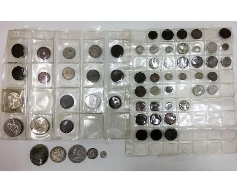 A quantity of mixed coinage including some silver &amp; a jade plaque