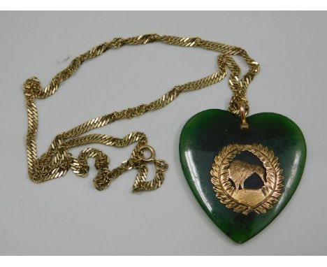 A 9ct gold mounted New Zealand jade pendant 17g inclusive