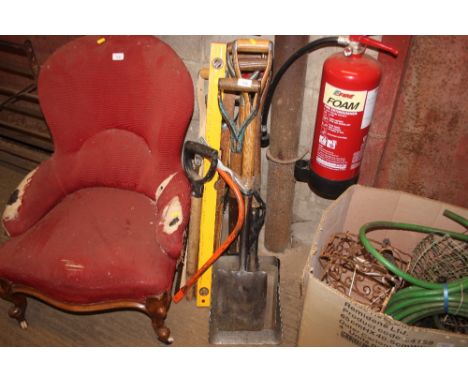 A bundle of gardening tools etc