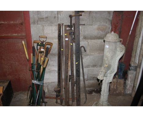 A quantity of sash clamps; crow bar etc