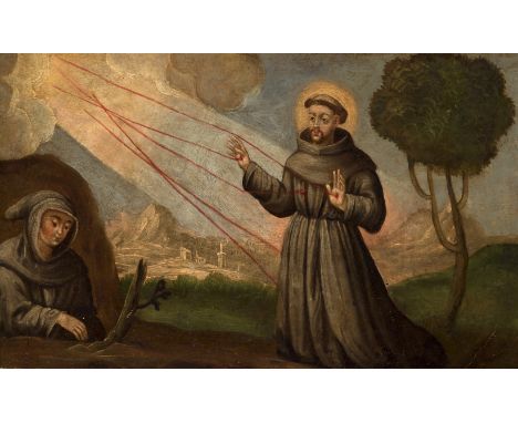 Spanish school; following XVII century models; XX century."The Stigmata of St. Francis".Oil on pine board.It has a frame made