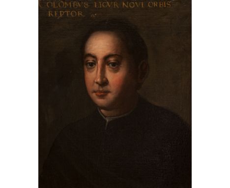 Spanish School of XVII century "Portrait of Admiral Christopher Columbus". Oil on canvas, glued to cardboard. Frame of the XV