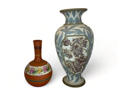 A late 19th century coloured stoneware vase by Mary Helen Goodyer and George Leighton Parkinson attributed to Langley Mill Po