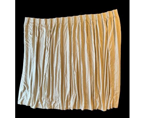 A pair of large Jim Thompson pinch pleat lined and interlined buff coloured fabric curtains

Each curtain approximately 525cm