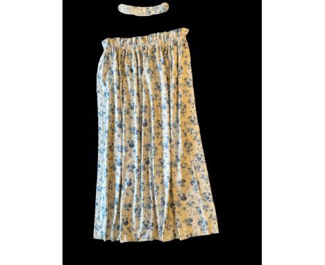 A pair of pleated, lined and interlined Colefax &amp; Fowler white and blue floral fabric curtains with a pair of matching ti