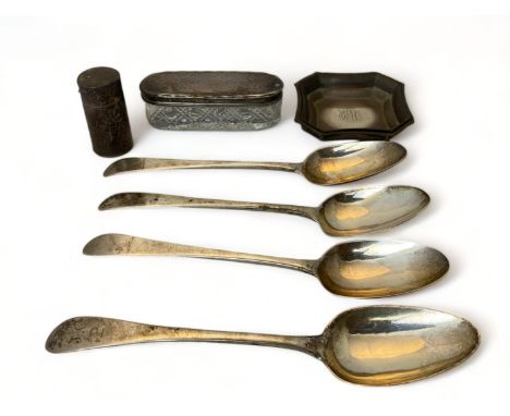 A group of silver items
Comprising of four silver spoons, one Dublin, 1799, makers mark J S, three John Power, Dublin, 1796, 