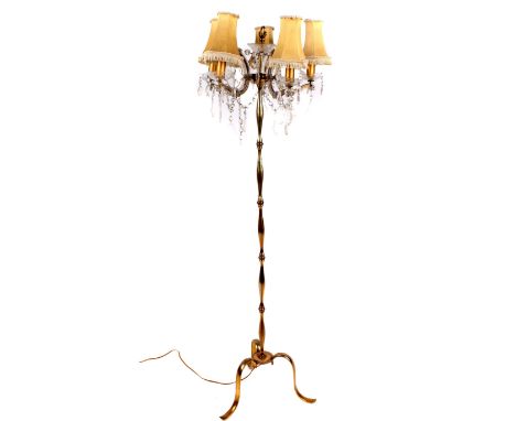 A six branch glass and gilt metal standard lamp