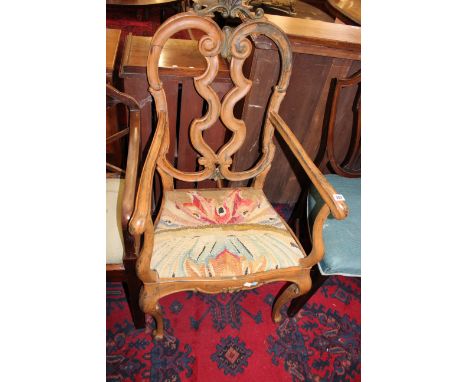 A French walnut chair with tapestry seat 