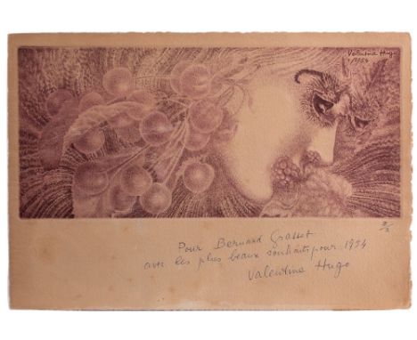 *Valentine Hugo (French, 1887-1968)
Lithograph addressed to Bernard Grasset
Lithograph
29 x 13 cm
Signed and dated 1/1/54 top