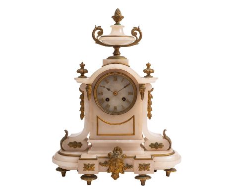 Japy Frères, Paris an alabaster mantel clock the eight-day duration movement striking the hours and half-hours on a bell with