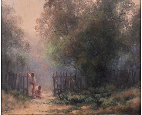 Ramon Ward-Thompson (Australian, b. 1941)
The Pumpkin Patch
Oil on Board
29 x 24 cm
Signed lower right



