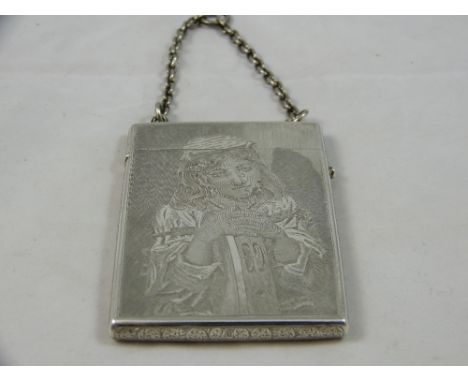 A Victorian silver "Portrait" card case, by Nathaniel Mills, Birmingham 1876, of rectangular form engraved with a young lady 