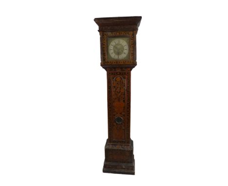 Jonathon Farrar - a 19th century  marquetry long case clock, the 30 hour movement (associated) striking on a bell, the 10" br