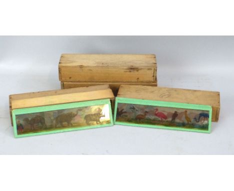 Forty-seven French coloured magic lantern strip slides, including children's stories Le Petit Chaperon Rouge, Le Petit Poucet