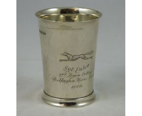 Pocklington Horse Show interest - an Edwardian silver presentation beaker, by Walker & Hall, Sheffield 1908, inscribed "Sgt. 