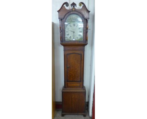 A George III oak 30-hour longcase clock, the painted arched dial signed F. Robinson, Carlisle