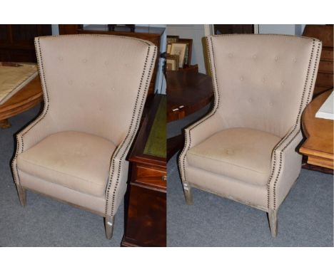 A pair of modern studded button back upholstered chairs 