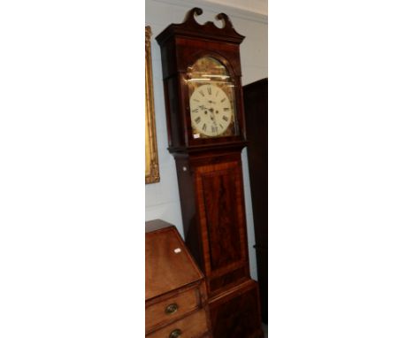 A Scottish mahogany eight day longcase clock, early 19th century, arch painted dial signed J N Donaldson of Glasgow