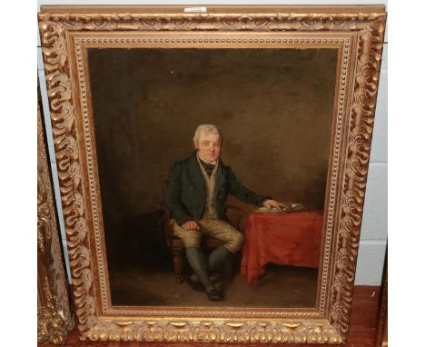 British School, portrait of a gentleman seated with his book, oil on canvas, 60cm by 45cm