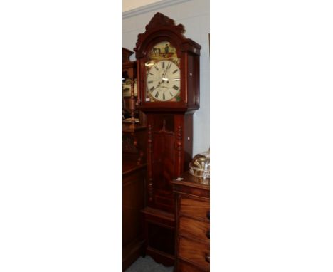 ~ A Scottish mahogany eight day white dial longcase clock, signed R.Cringan, Carluke, early 19th century